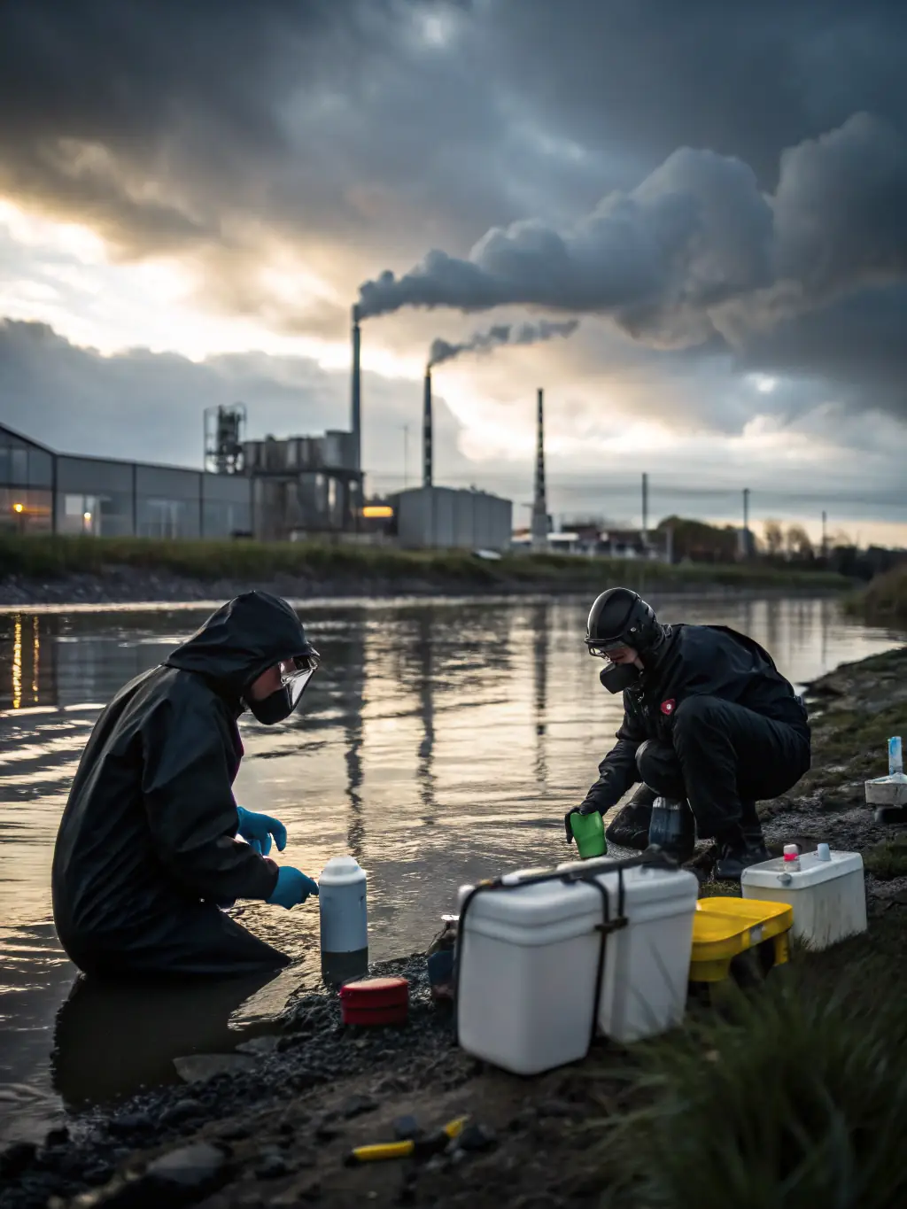 An image showcasing the association's involvement in monitoring water quality, with members collecting samples and conducting tests to assess the health of the river and identify potential pollution sources.